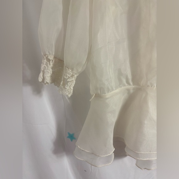 VTG Ivory Sheer Lace Pearl Button Puff Sleeve Victorian Blouse Size S/M - Picture 14 of 16